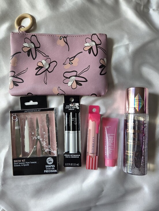None Other - Assorted Makeup Set with Pink Floral Pouch